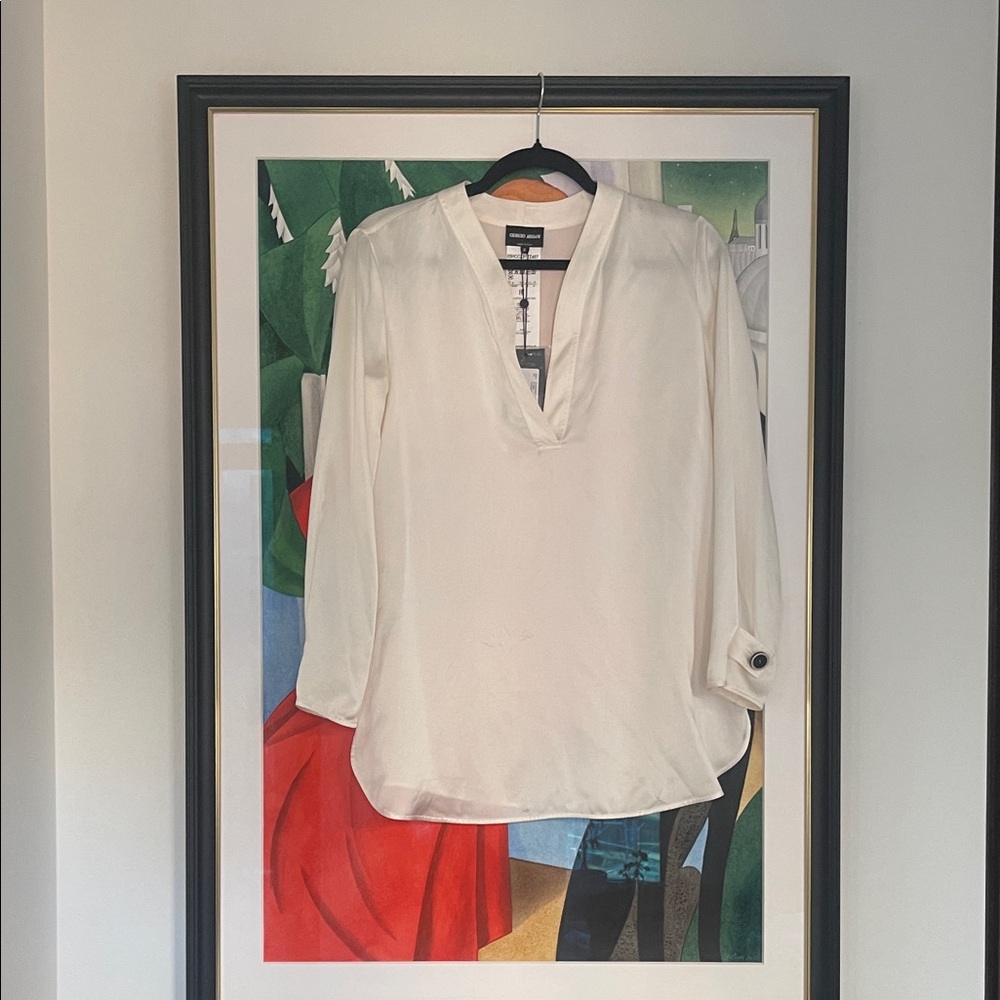 Giorgio Armani White Cream Silk V-neck Blouse